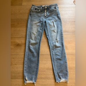 Nica High Rise Denim Jeans with Distressed Hem